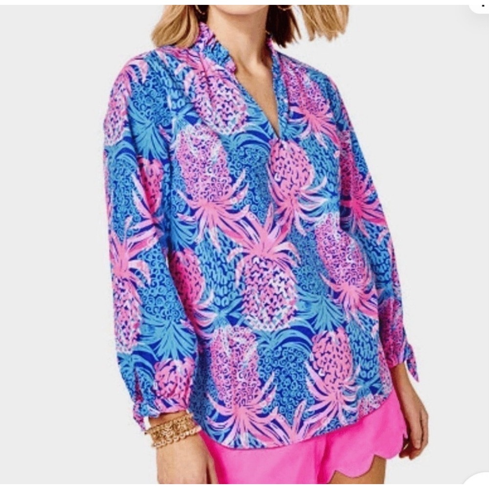 Lilly Pulitzer Sherida Top Borealis Blue Tropic Down Low Size XS NWT Preppy
